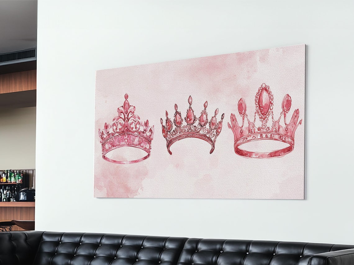 Pink Crown Trio Art Print, Whimsical Princess Decor - Image 4