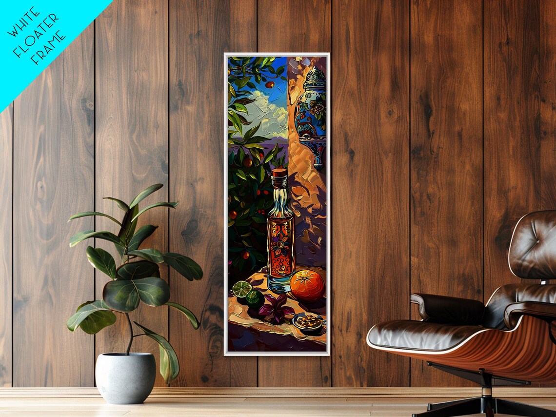 Rustic Mediterranean Still Life Art For Kitchen Gouache Style Painting Of Spanish Landscape Olive Tree Art Vertical Abstract Art - Image 5