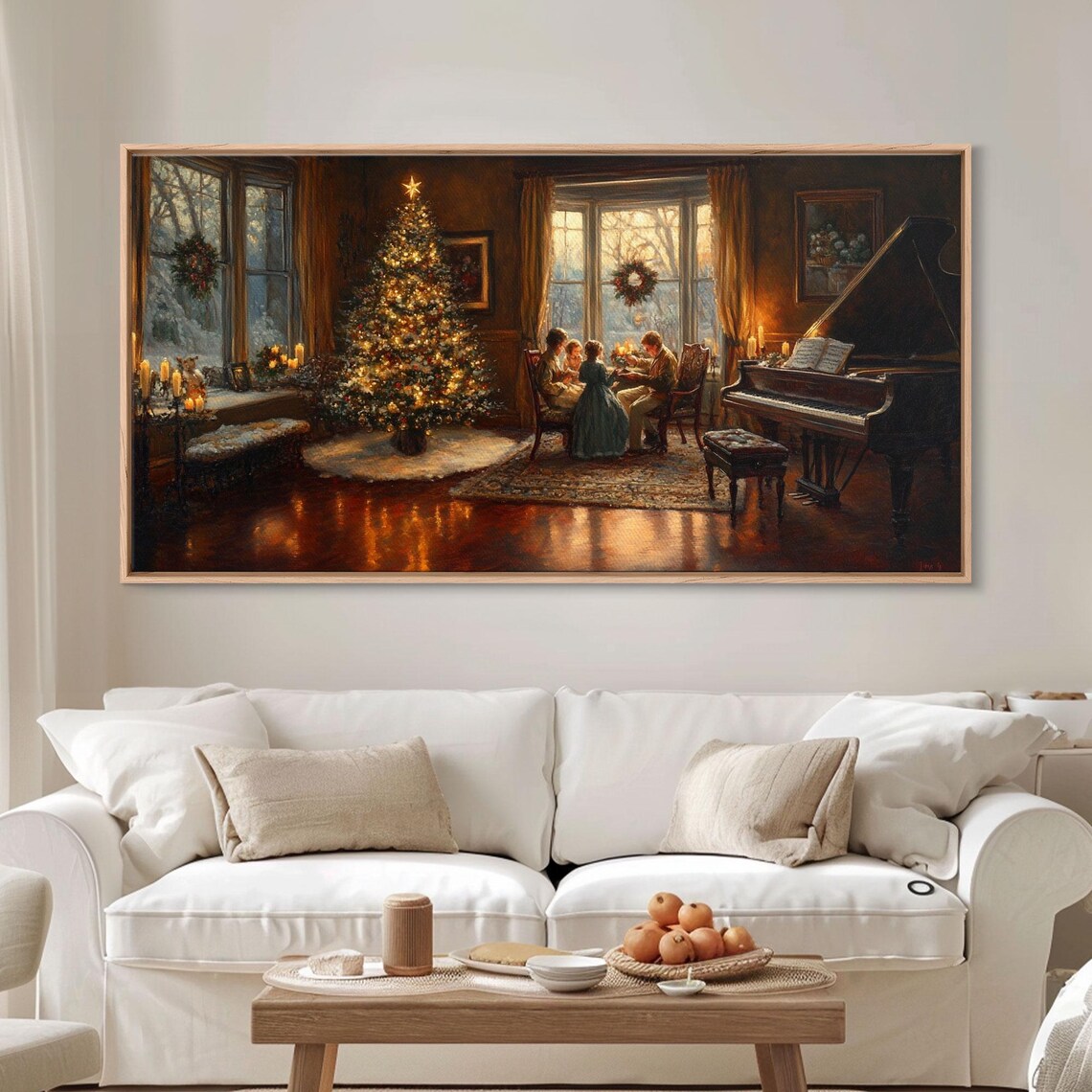 Victorian Christmas Family By The Tree Fireplace Glow Wall Art Print - Image 6