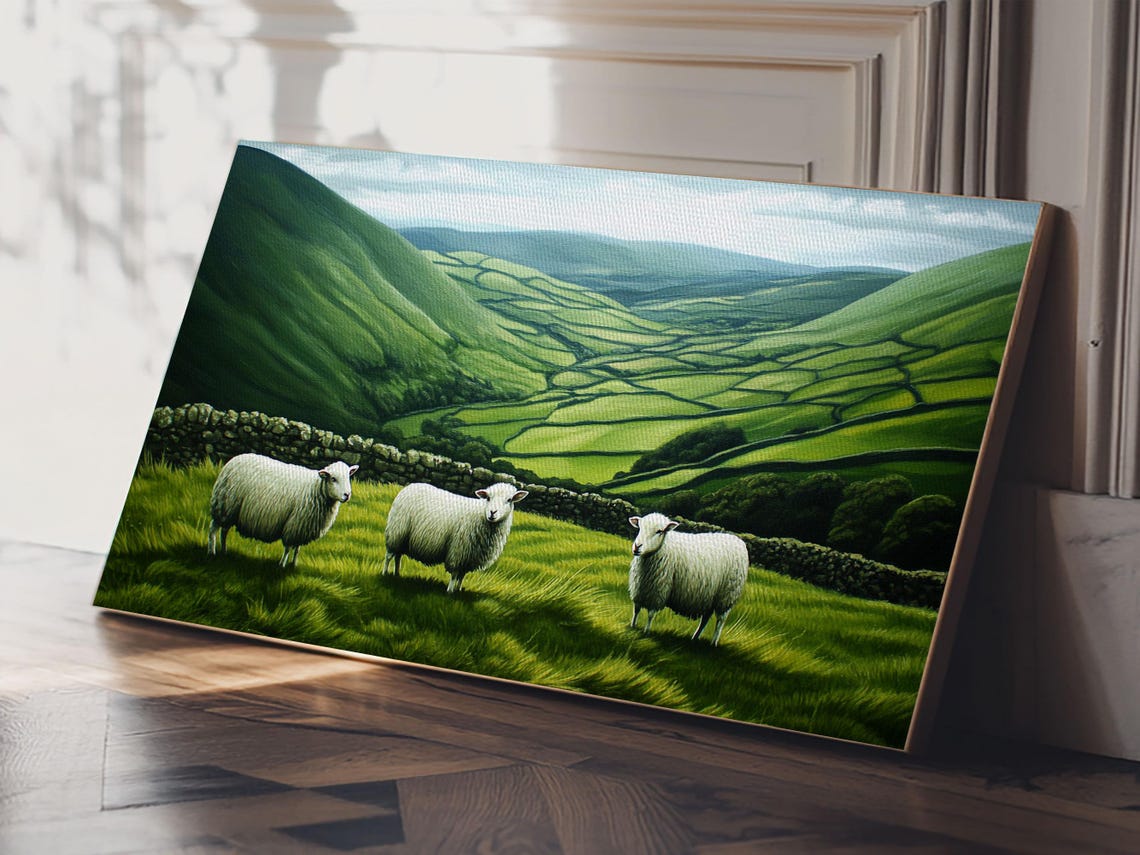 Scottish Highlands Print Scottish Farmhouse Wall Art Painting Of Sheep In Scotland Scotland Landscape Oil Painting - Image 3