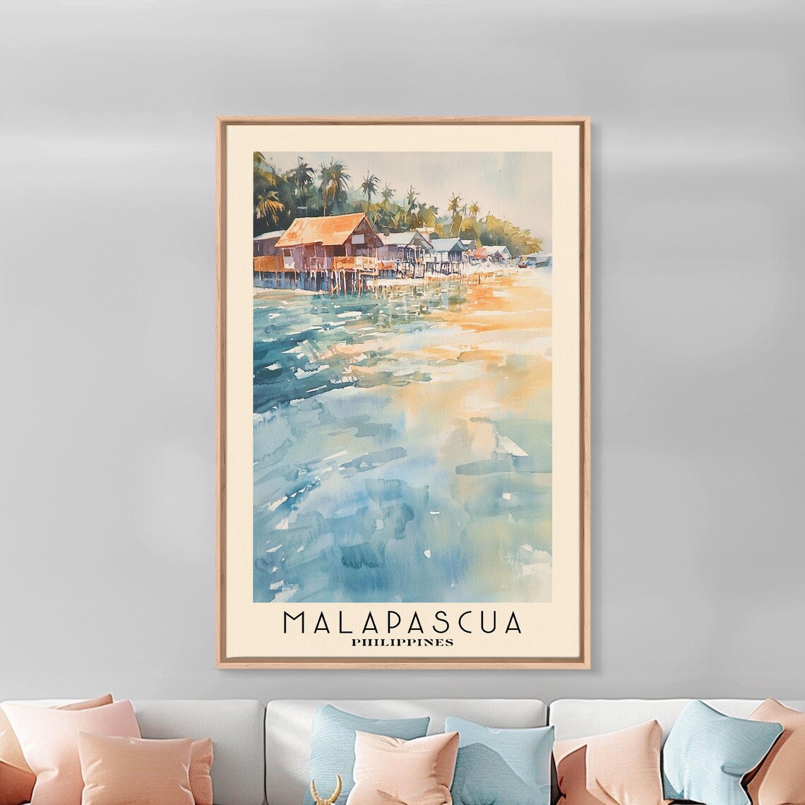 Malapascua Philippines Stilt Houses Over Sea Palm Trees Watercolor Poster - Image 4