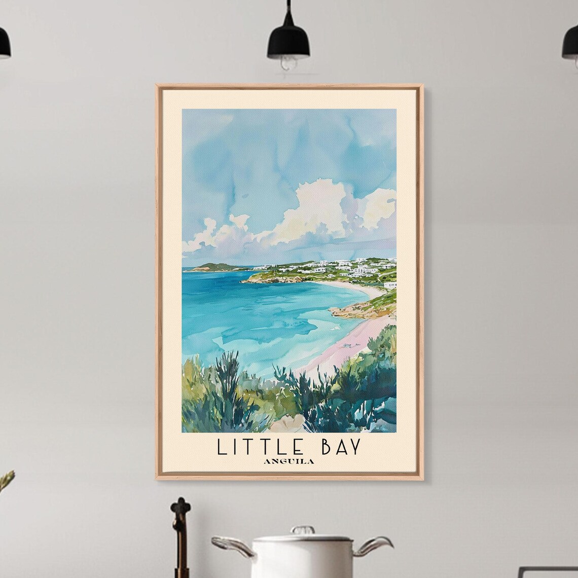Little Bay Anguilla Turquoise Bay White Houses Coastal View Watercolor Poster - Image 6