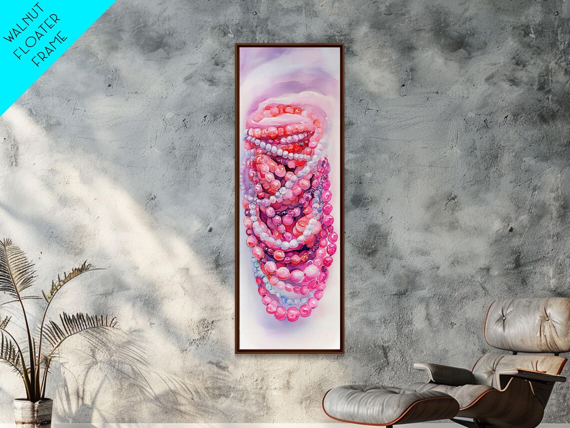 Pink Pearl Beads Watercolor Jewelry Necklace Still Life Wall Art - Image 5