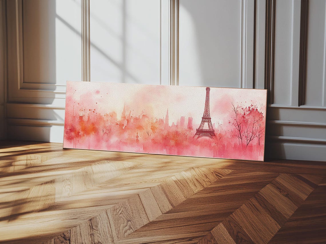 Paris Eiffel Tower Blush Pink Watercolor Skyline Travel Poster - Image 4