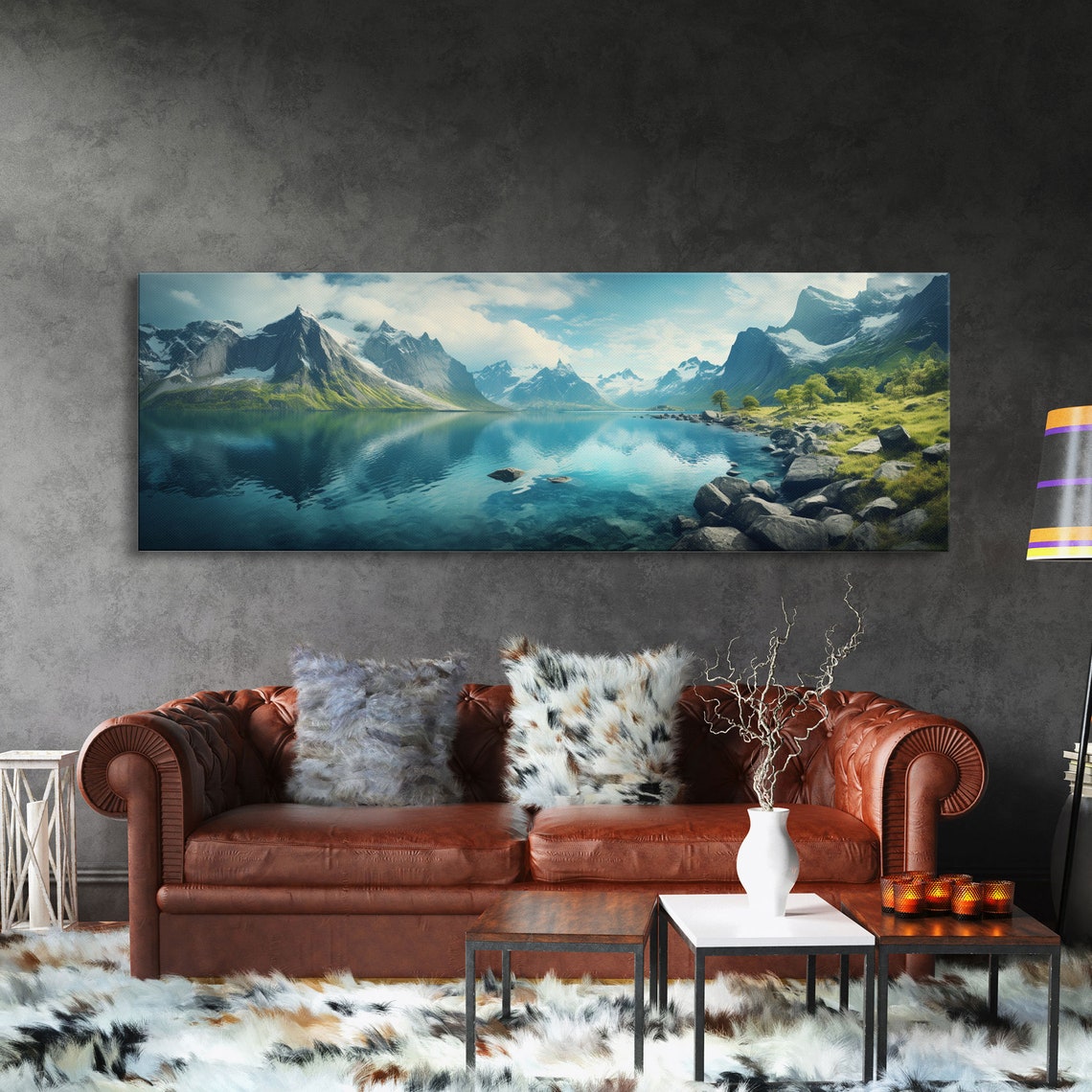 Norway Fjords Panoramic Turquoise Lake Snowy Peaks Photography Poster - Image 3