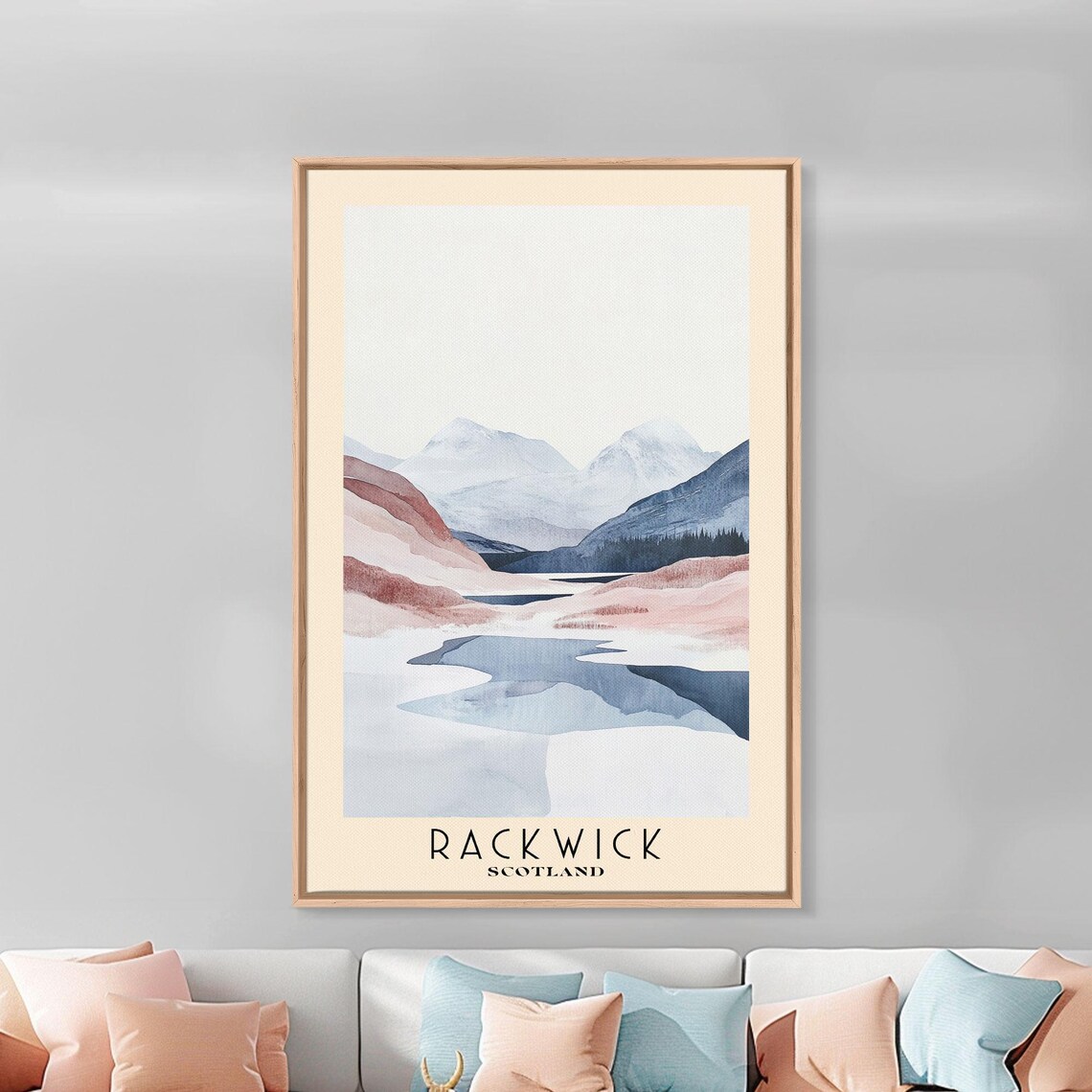Rackwick Scotland Minimalist Mountain Lake Misty Pastel Landscape Watercolor Poster - Image 3