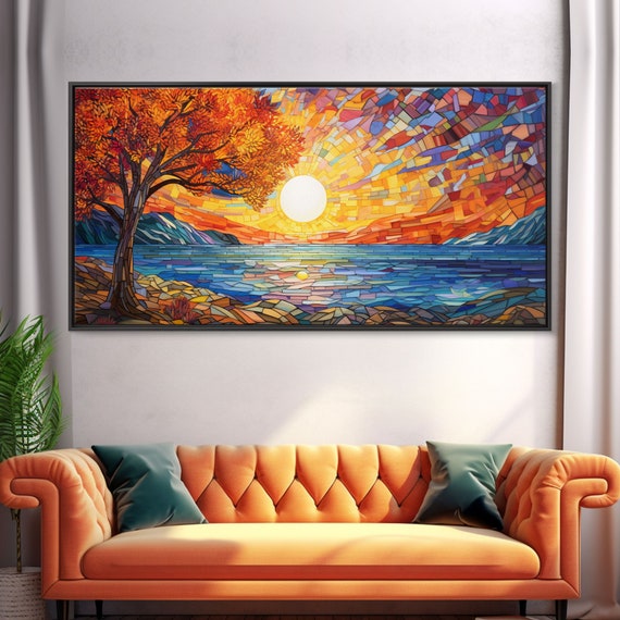 Mosaic Wall Art Abstract Wall Print Sunset Lake Art Print Wall Hanging Panoramic Art Dining Room Decor Realtor Thank You