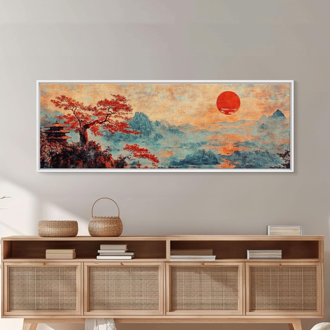 Japanese Pagoda and Large Maple Tree, Vintage Art Print