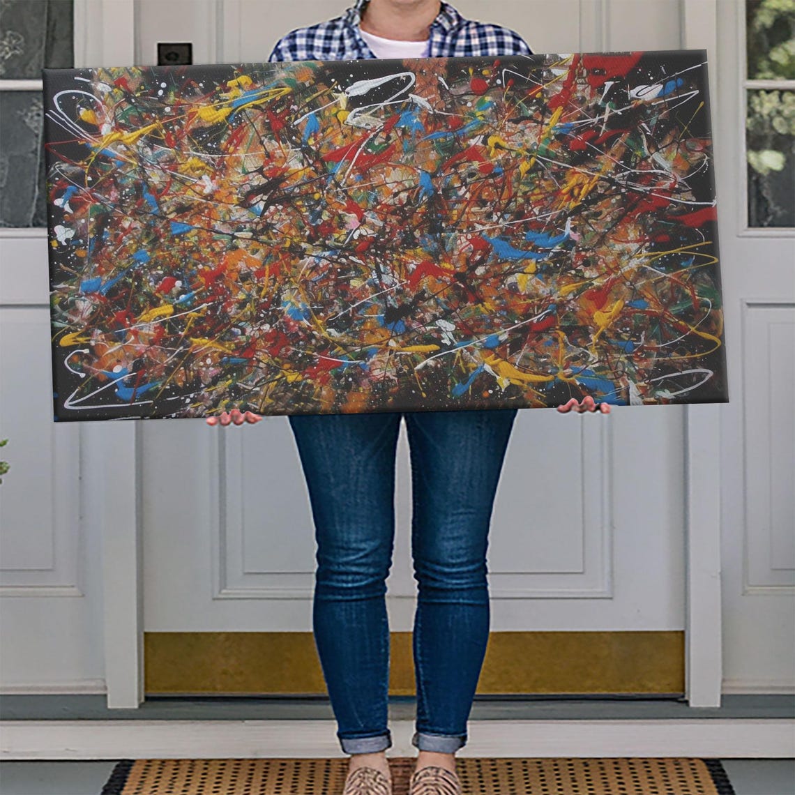 Abstract Drip Painting Colorful Splatter Black Modern Art Poster - Image 4