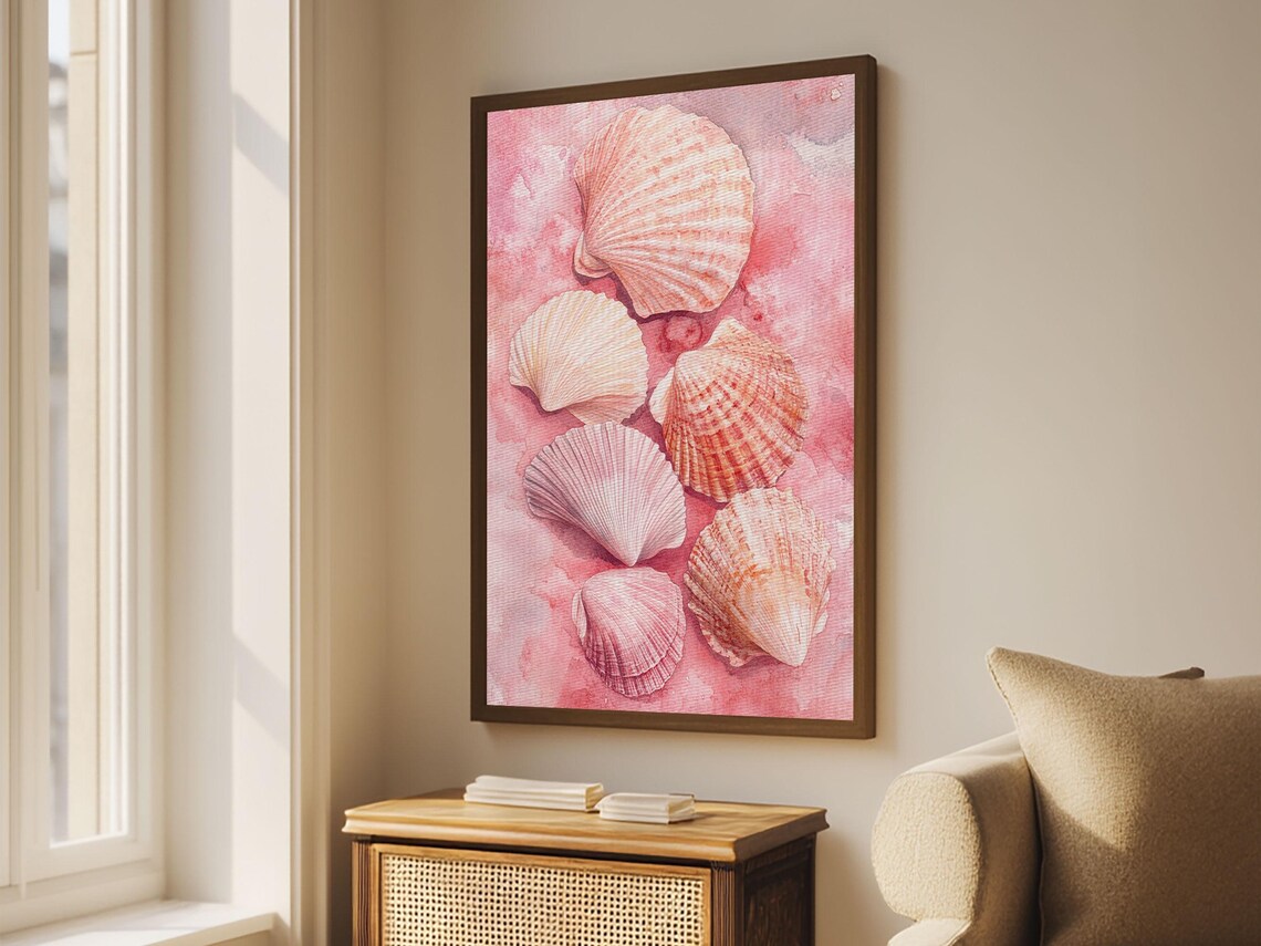 Blush Pink Scallop Seashells Watercolor Coastal Beach Wall Art Poster - Image 6