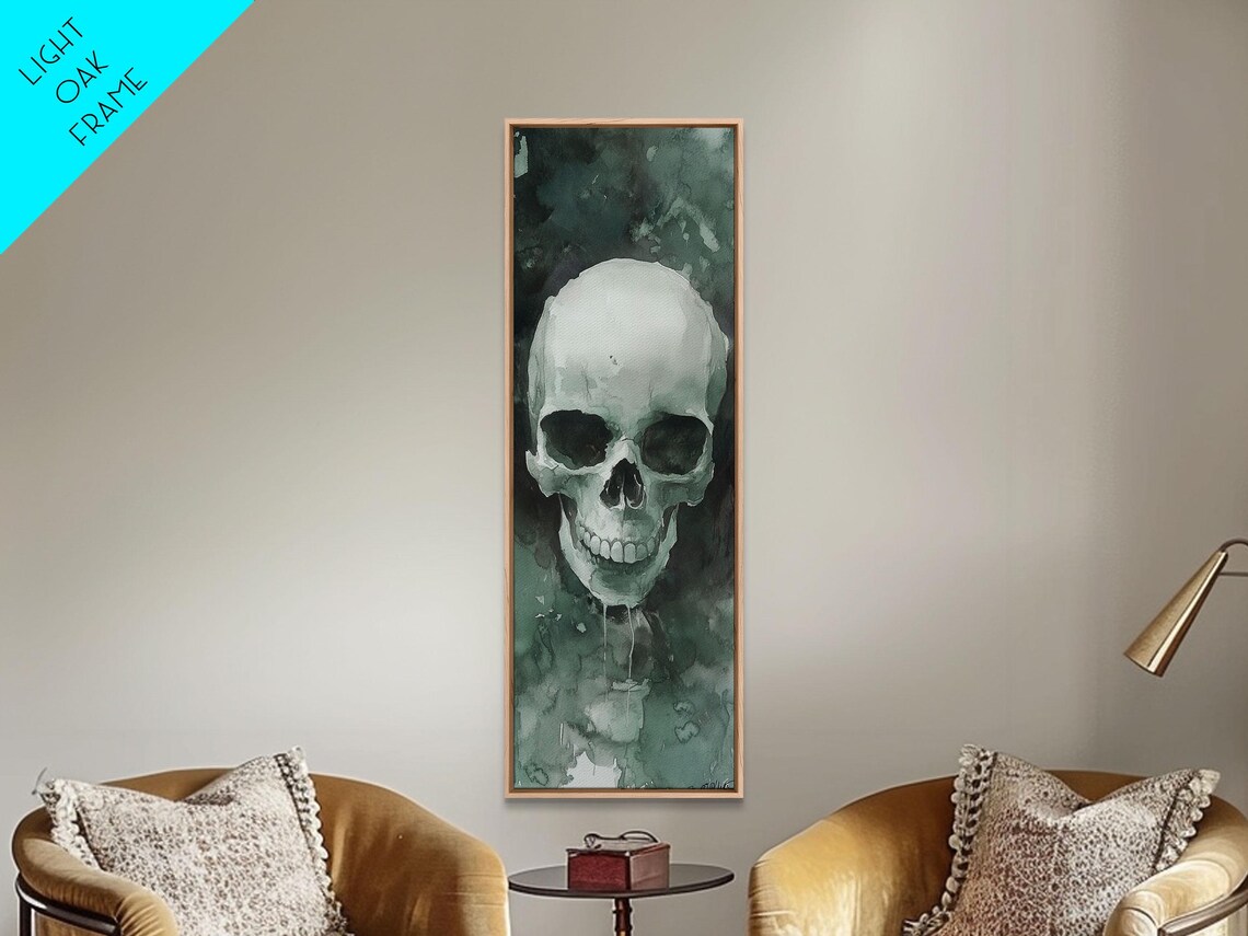 Human Skull Dark Green Smoky Watercolor Gothic Memento Mori Art Poster - Image 6