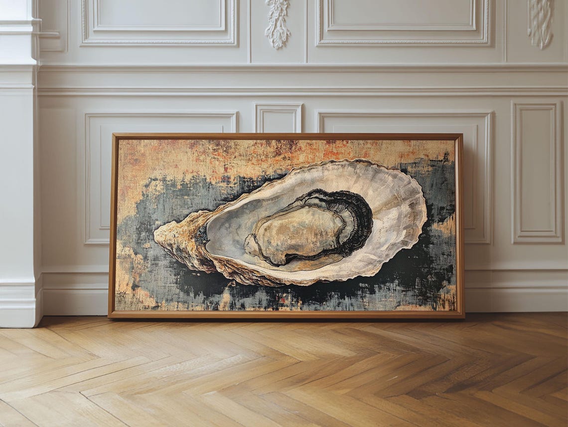 Oyster Shell Painting Textured Blue Ochre Abstract Coastal Wall Art - Image 2