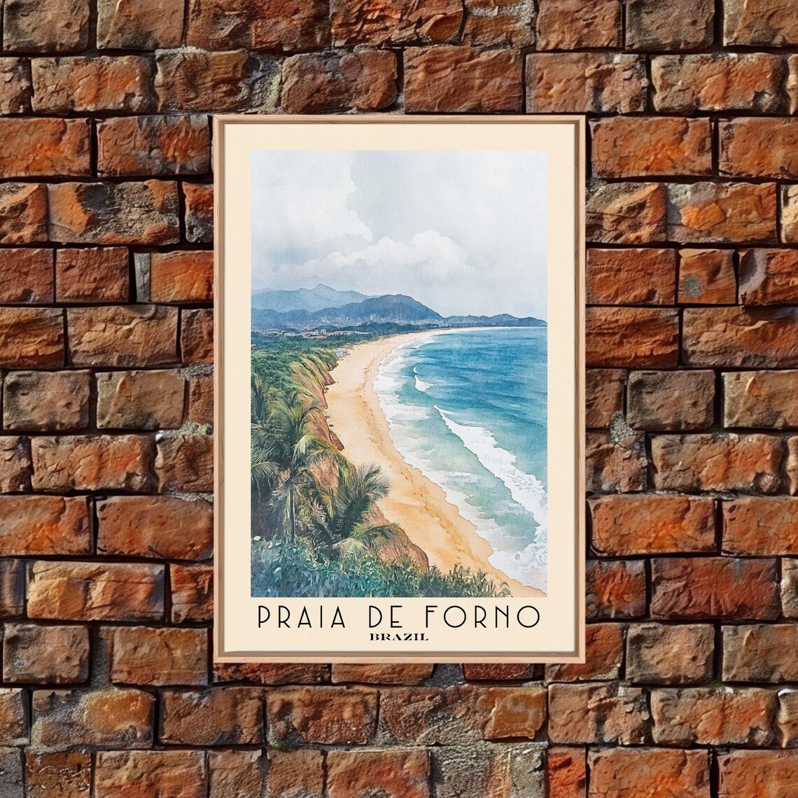 Praia de Forno Brazil Golden Beach Green Headland Watercolor Travel Poster - Image 4