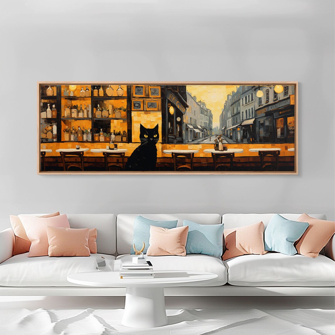 The Cat In The Cafe, Black Cat Wall Art Print