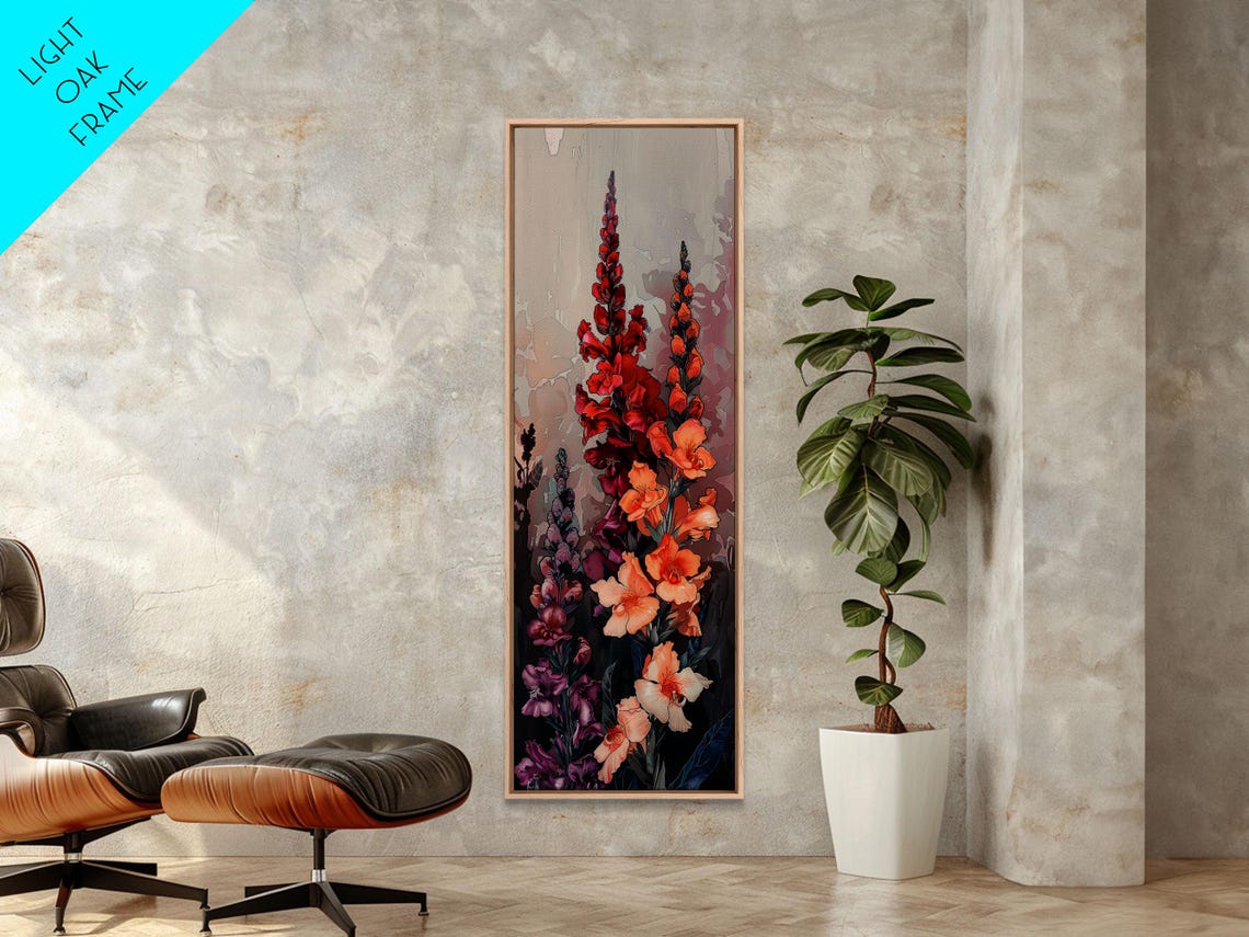 Vibrant Gladiolus Flowers Red Orange Tall Japanese Art Poster - Image 4