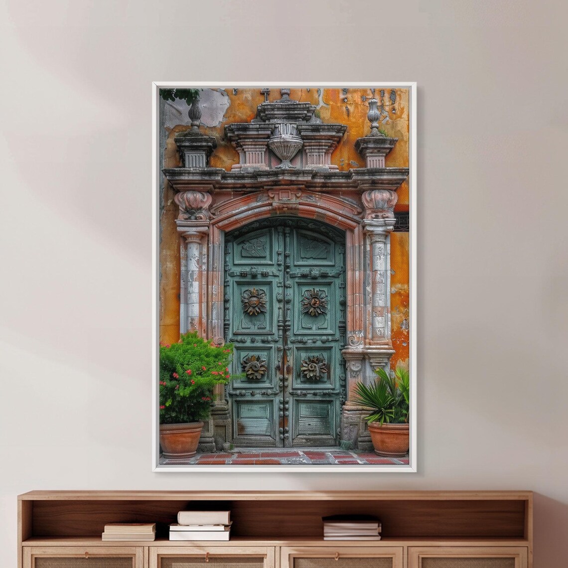 Ornate Green Indian Door Carved Stone Facade Traditional Travel Poster - Image 3