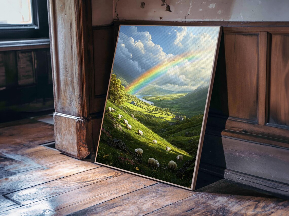 Rainbow Over Ireland Landscape Painting Art Print - Image 4