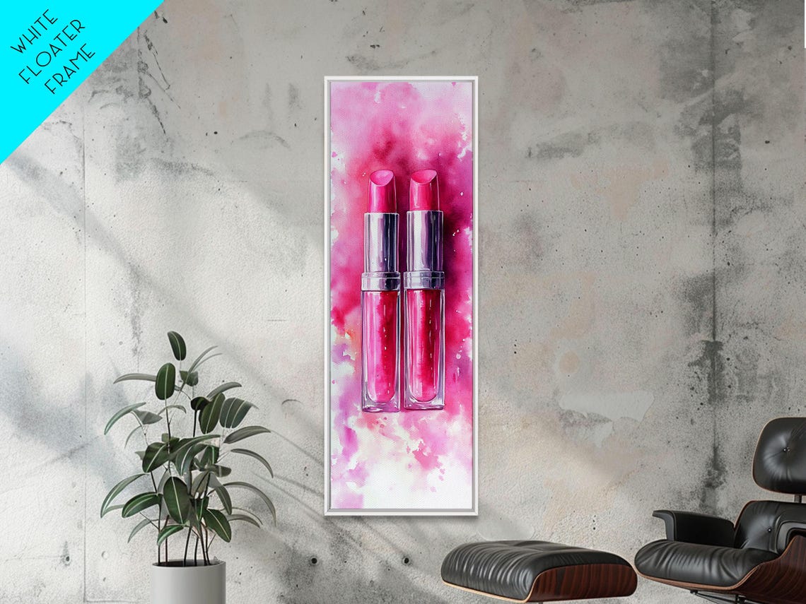 Pink Lipstick Duo Watercolor Beauty Cosmetic Painting Poster - Image 2