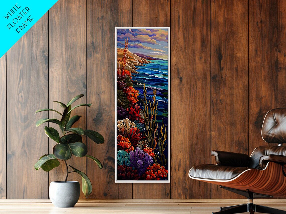 Colorful Coral Reef Ocean Cliffs Sunset Seascape Vertical Travel Poster - Image 3