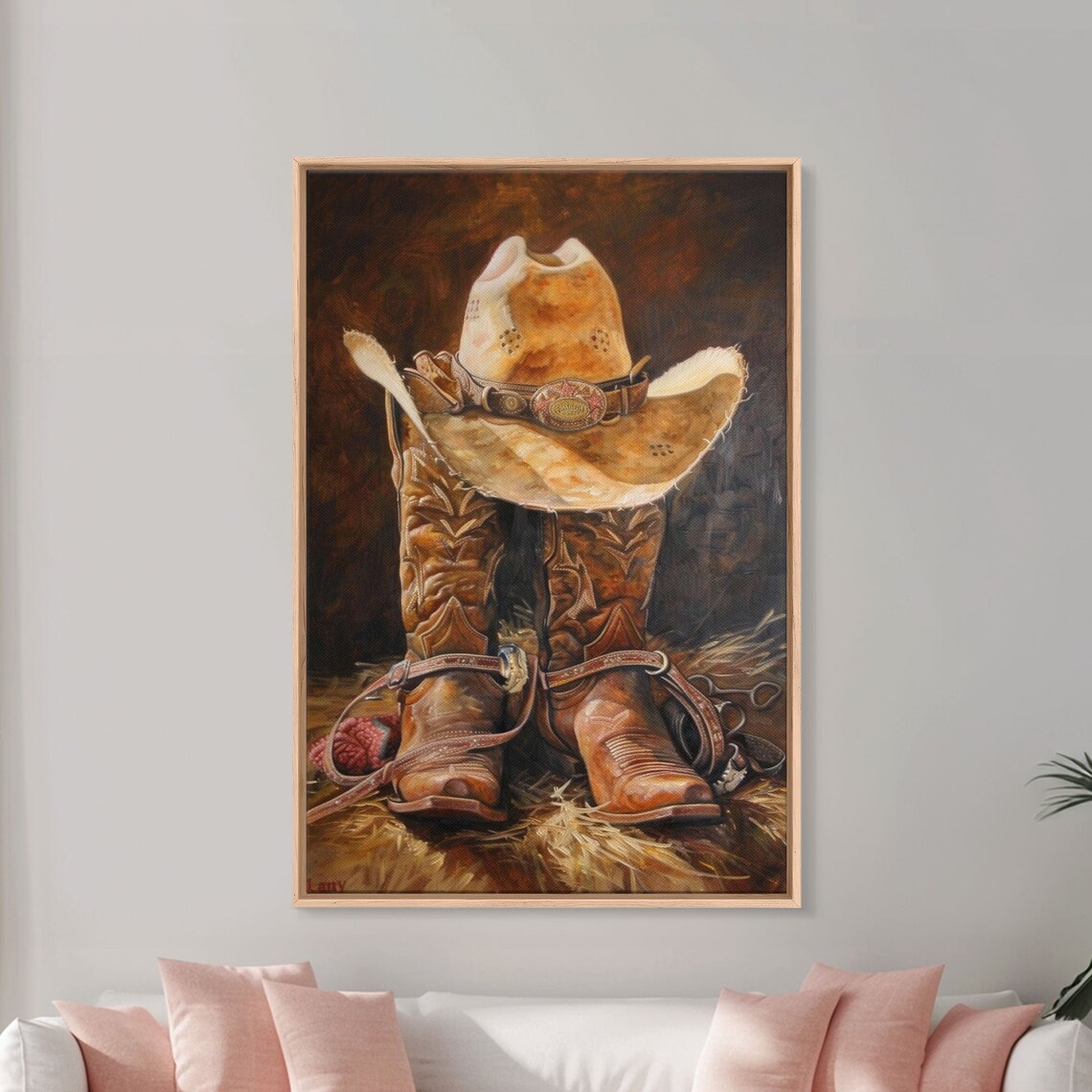 Western Cowboy Boot and Hat Rustic Living Room Art Print - Image 3