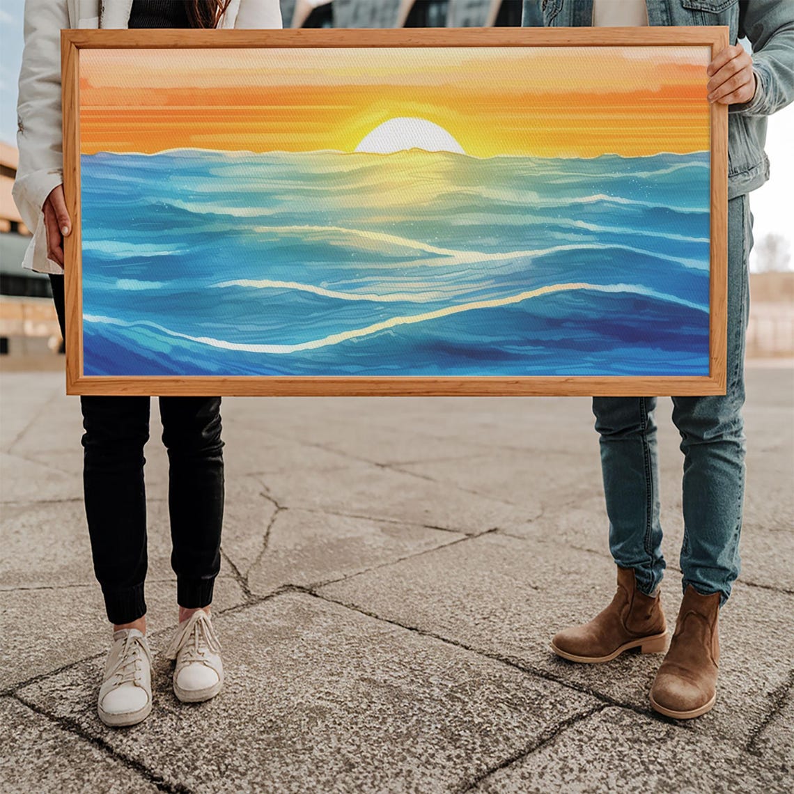 Ocean Sunset Seascape Watercolor Waves Golden Horizon Wall Art - Image 5