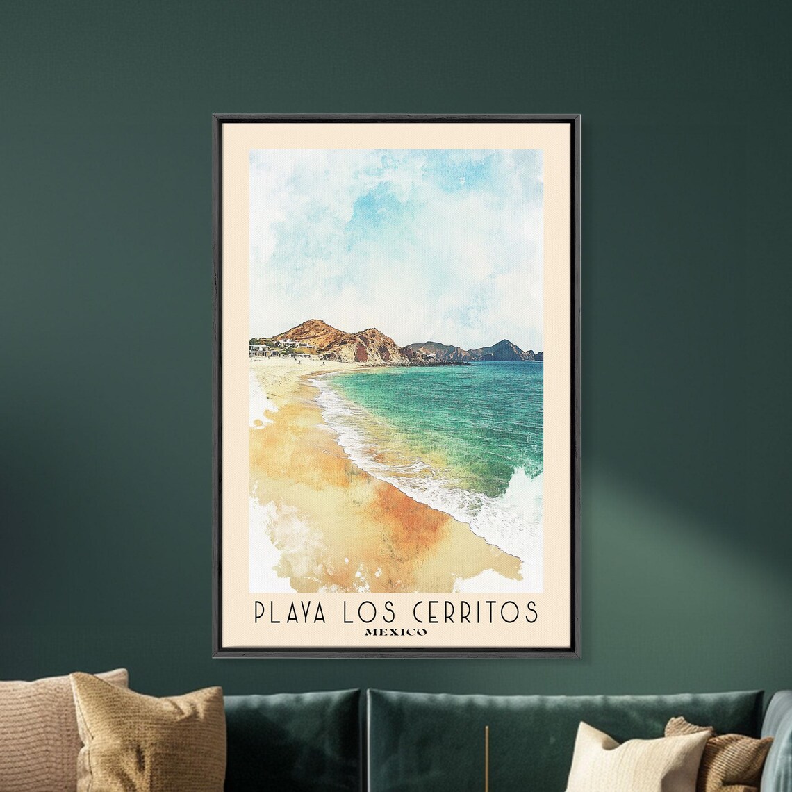 Playa Los Cerritos Mexico Golden Shore Desert Hills Watercolor Travel Poster - Image 5