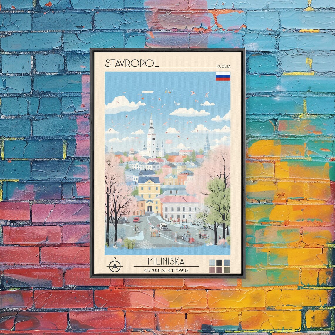 Stavropol Russia Spring Street White Tower Blooms View Travel Poster - Image 4