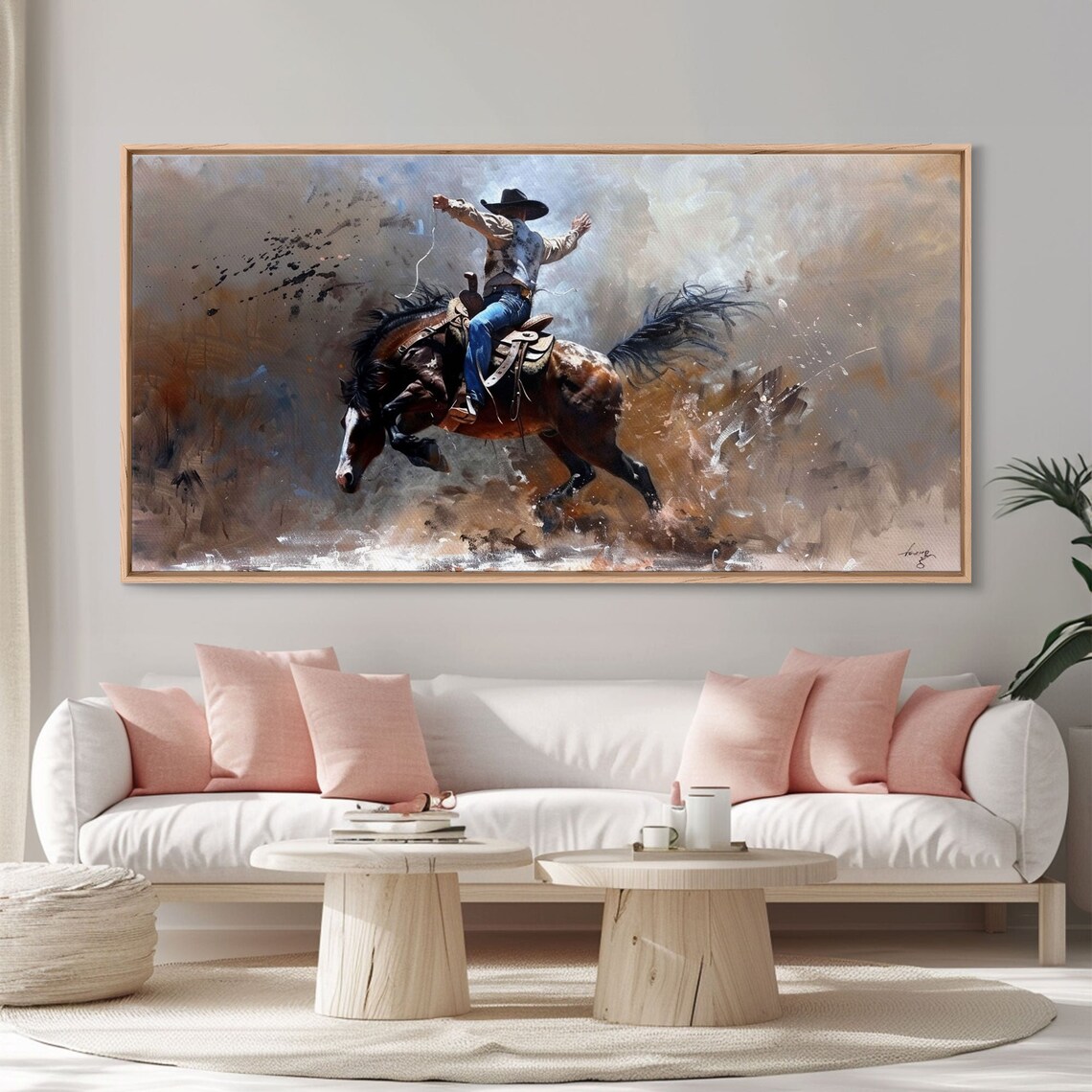 Rodeo Cowboy On Bucking Horse, Farmhouse Art Print - Image 2