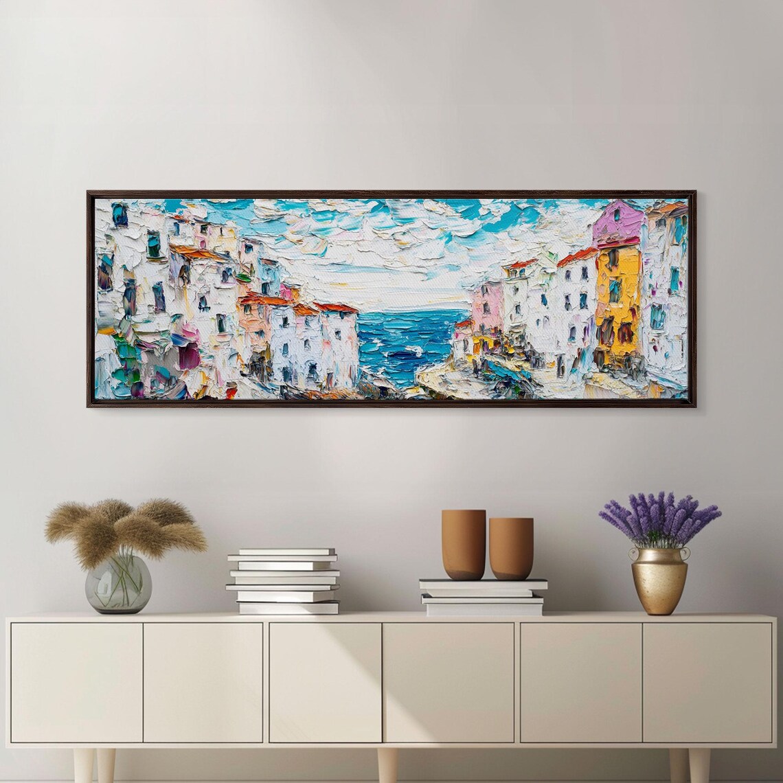 Italian Seaside Town Impasto Pastel Coastline Panoramic Travel Poster - Image 3