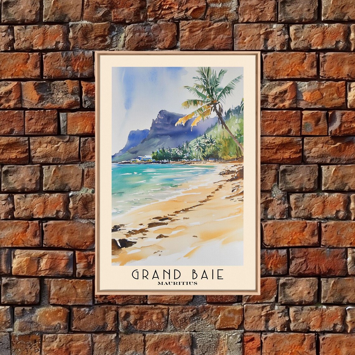 Grand Baie Mauritius Golden Beach Palm Green Mountain View Poster - Image 5