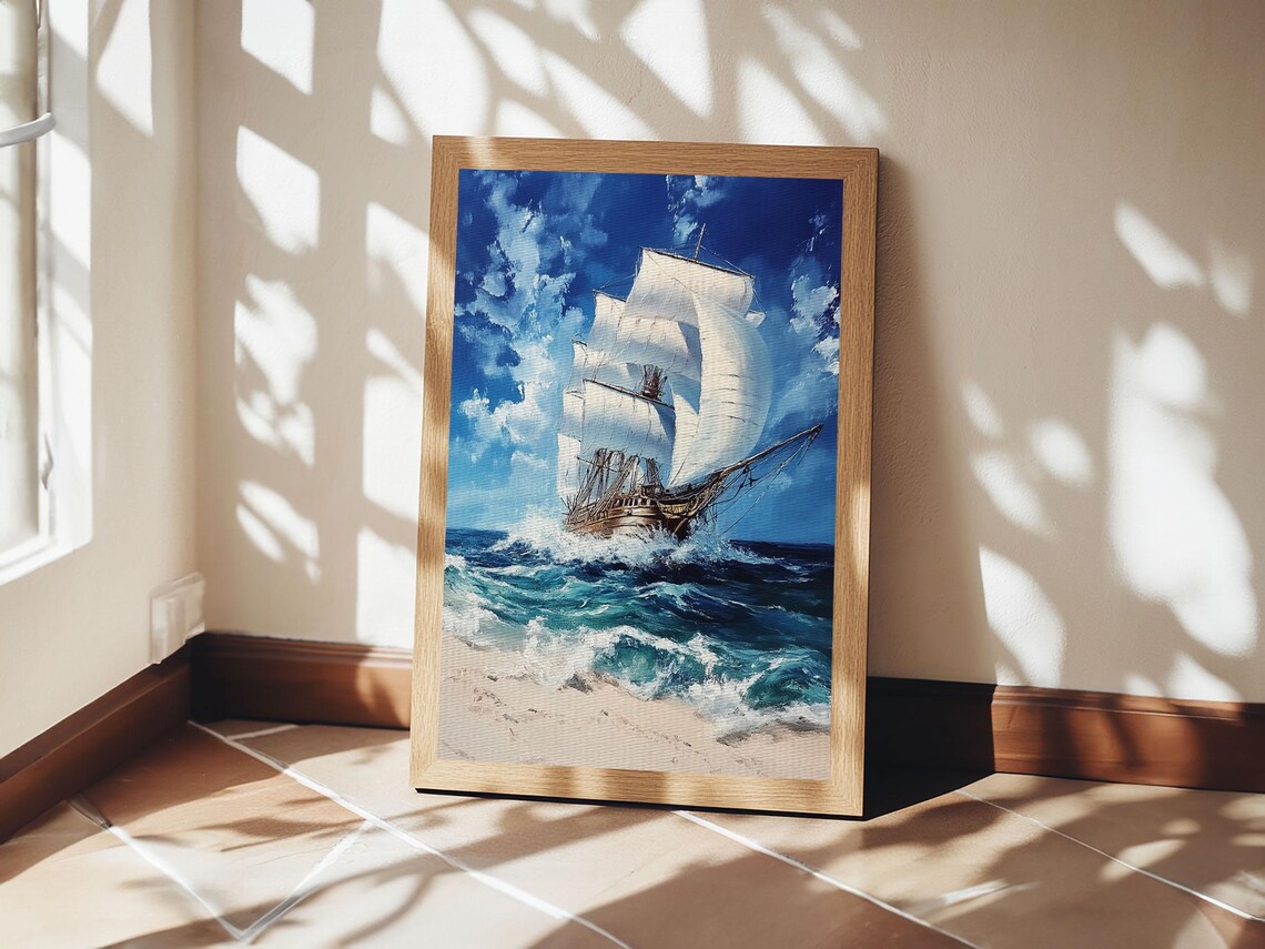 Tall Ship Schooner Sailing Ocean Waves Nautical Adventure Sea Art Poster - Image 3