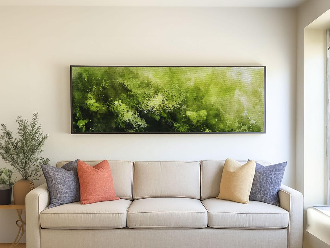 Green Moss Watercolor Abstract Panoramic Nature Botanical Wall Poster
