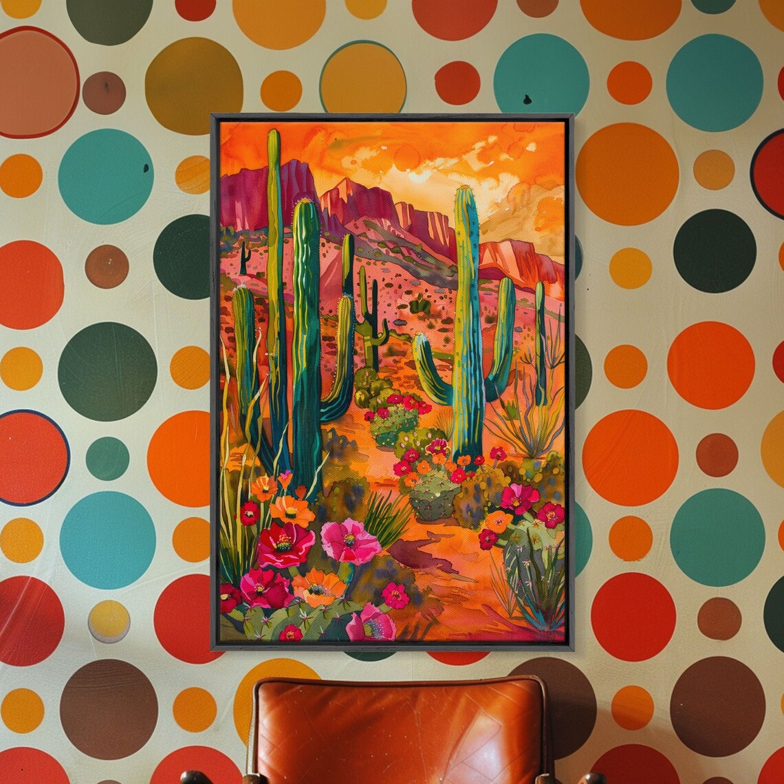 Desert Scene With Saguaro Cacti and Flowers Art Print - Image 5
