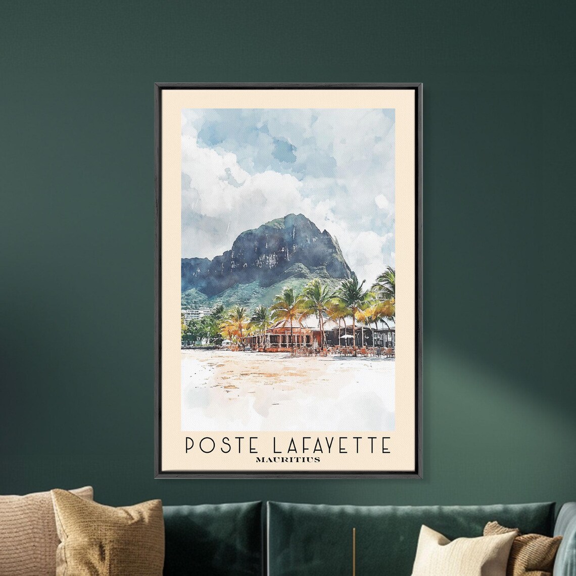 Poste Lafayette Mauritius Palm Beach Mountain Backdrop Watercolor Poster - Image 5