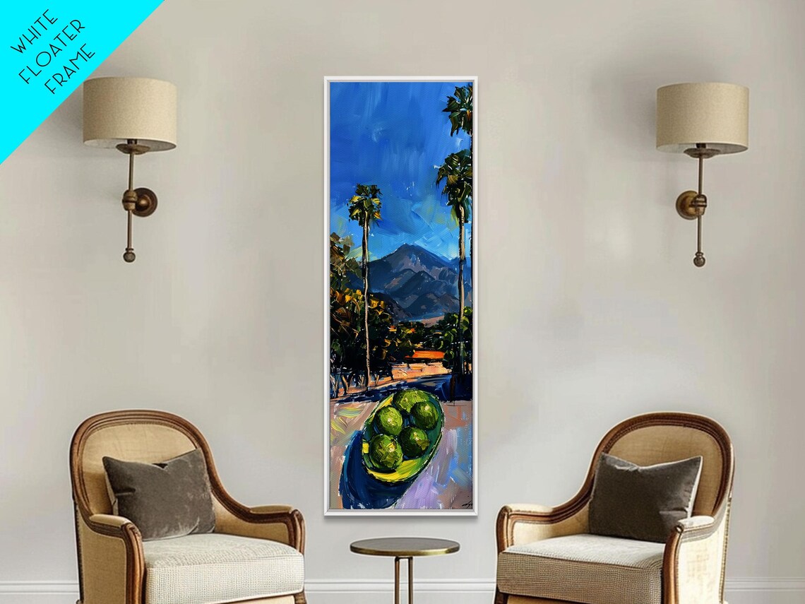California Palm Trees Dusk Mountain Citrus Bowl Still Life Art Poster