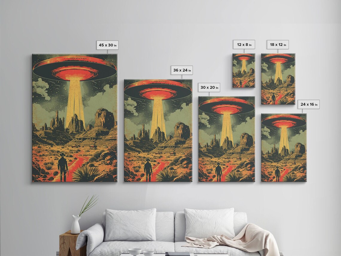 Cosmic Cowboy UFO Saucer Desert Night Retro Sci Fi Western Poster - Image 2