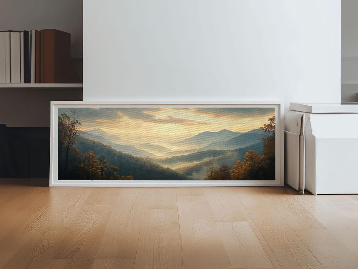 Abstract Golden Mountain Sunrise Misty Layers Panoramic Poster Art - Image 6