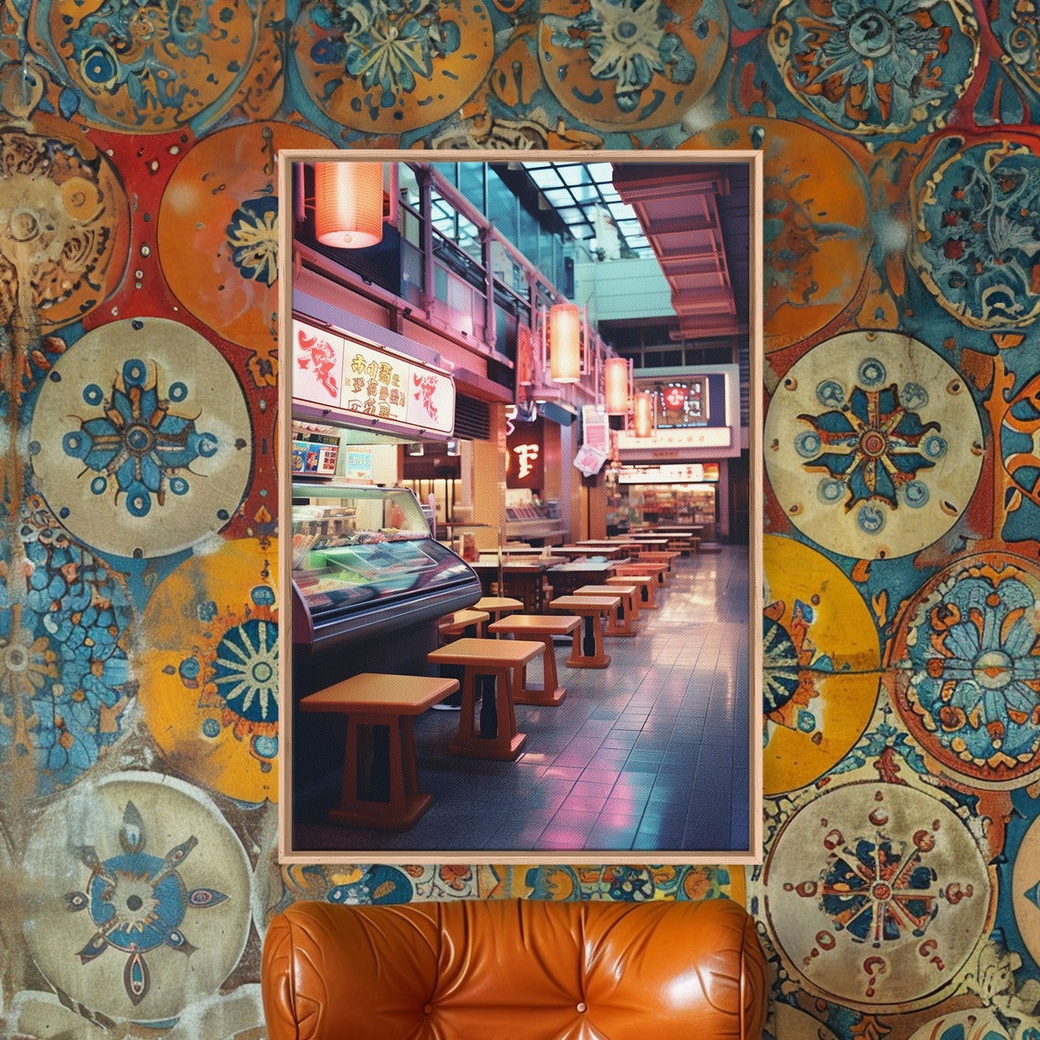 Japanese Restaurant Lantern Lit Interior Night Photography Poster - Image 3