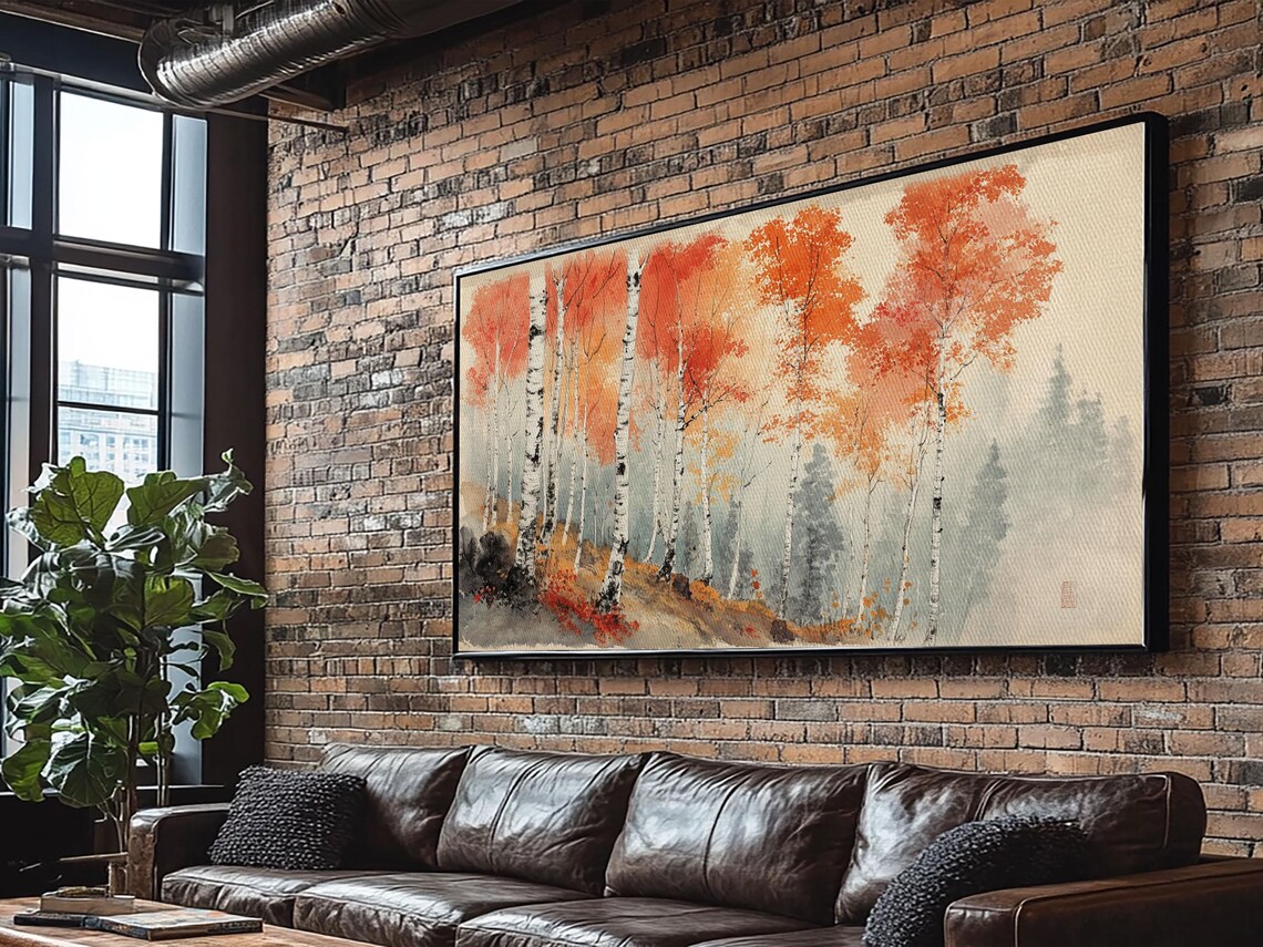 Autumn Birch Forest Orange Foliage Watercolor Landscape Painting Print - Image 5