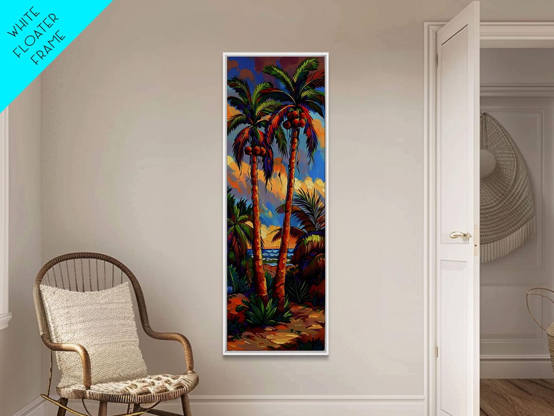 Tropical Coconut Palm Trees Beach Sunset Ocean Waves Travel Poster