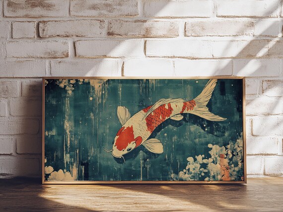 Koi Fish Painting Print William Morris Inspired Wall Art Vintage Botanical Aquatic Illustration Print Elegant Wall Decor