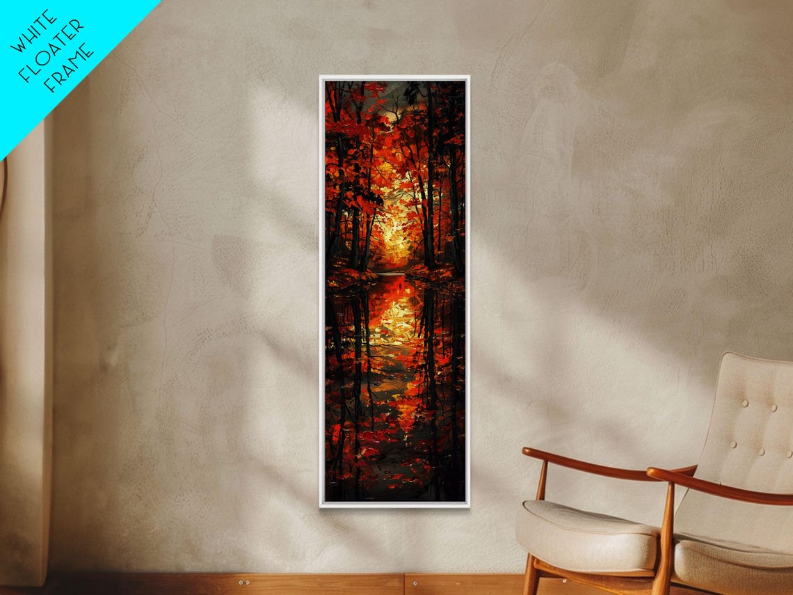 Fall Forest Trees Reflected In Still Lake Glow Impasto Art Poster - Image 5