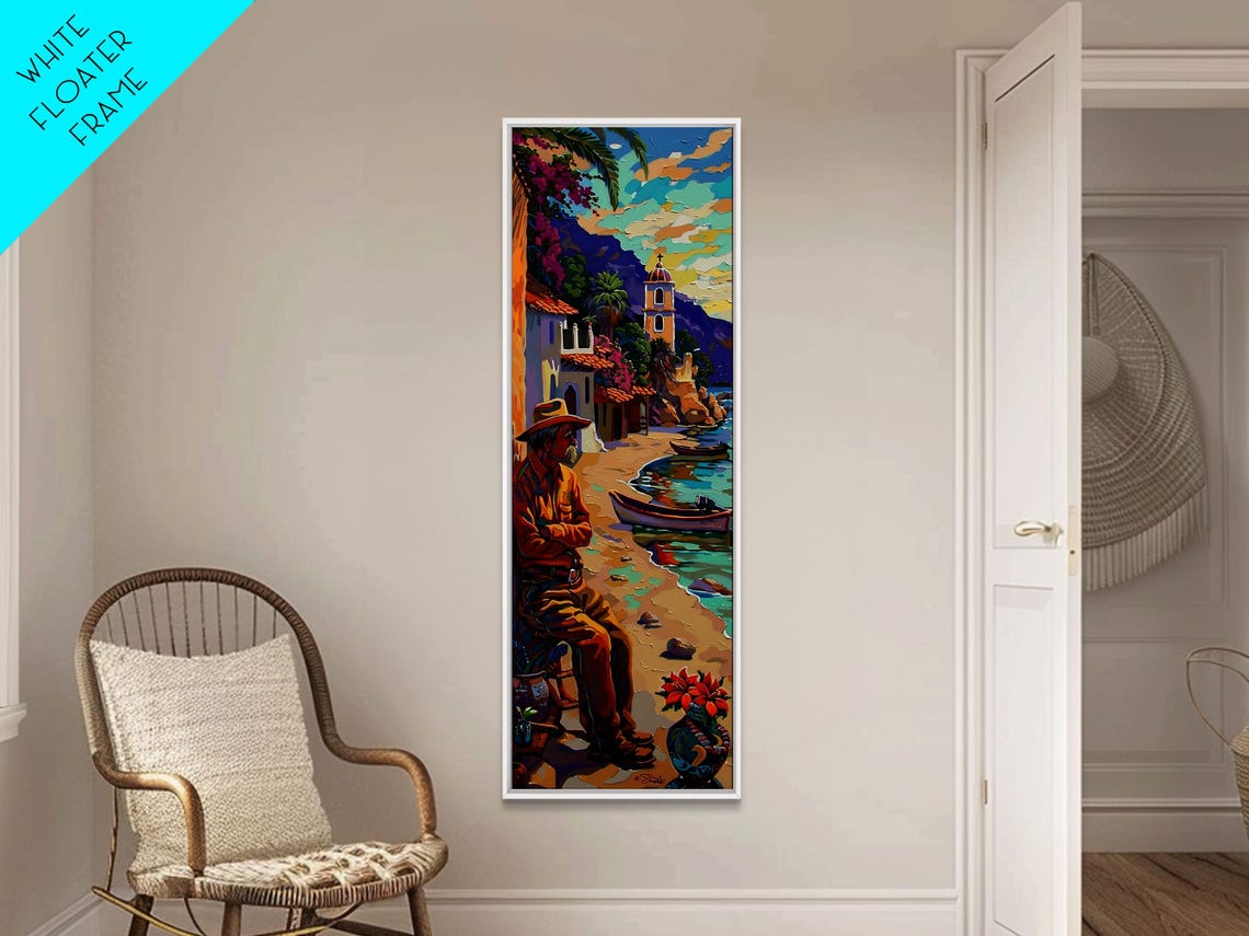 Fisherman On Beach By Coastal Village With Boats Impasto Harbor Poster - Image 4