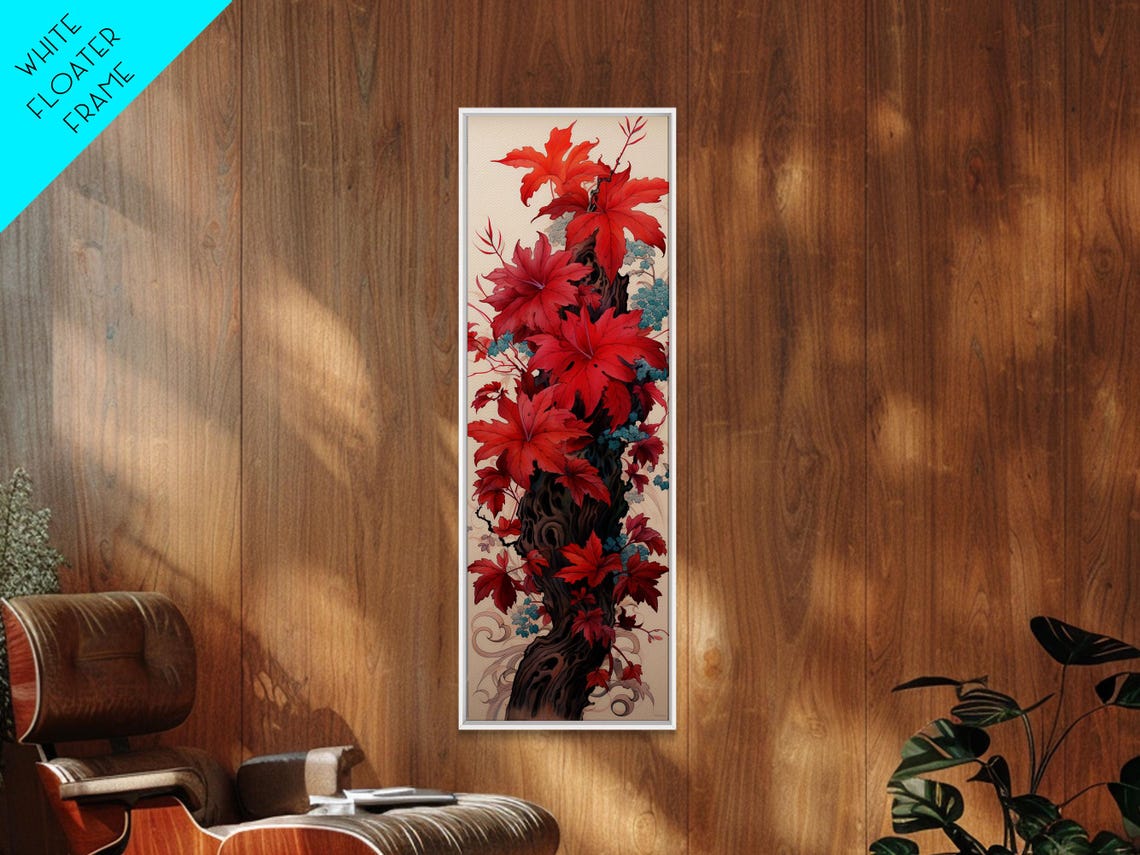 Gnarled Trunk With Vibrant Red Maple Leaves Japanese Art Print - Image 2