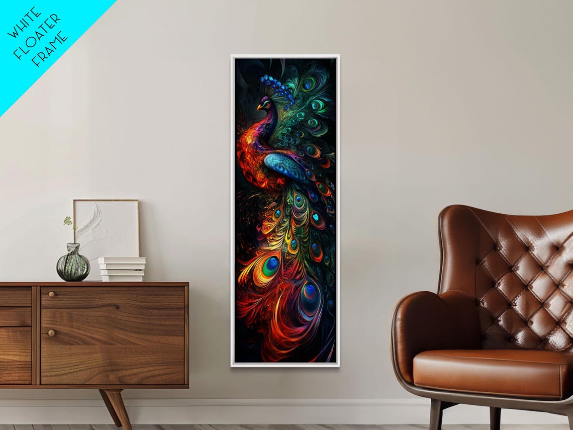 Vibrant Peacock Fanned Tail Rainbow Feather Art Decor Poster - Image 5