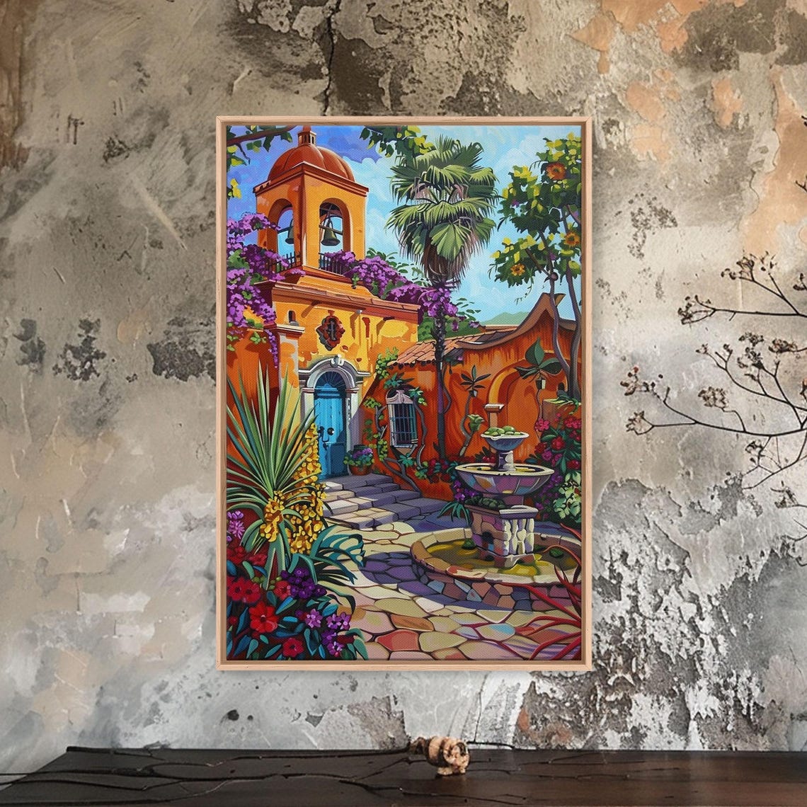Vibrant Mexican Style Architecture Framed Print Tall Art Featuring Colorful Homes And Nature - Image 5