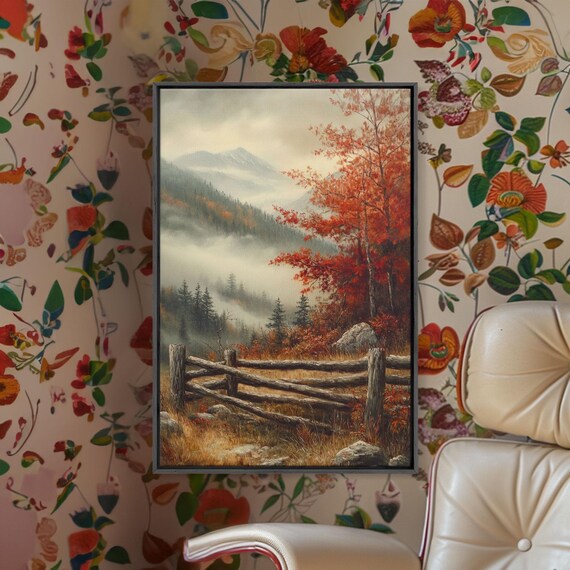Print Of Autumn Trees In Misty Landscape Fall Wall Art Moody Landscape Modern Farmhouse Best Gift Idea Rustic Fall Decor