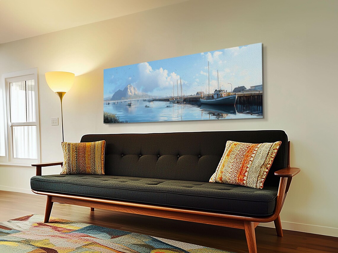 Morro Bay Harbor Panoramic Fishing Boats Pier Morro Rock Calm Water Poster - Image 3
