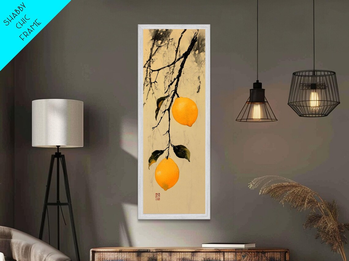 Elegant Lemons On Ink Branch Japanese Sumi Style Botanical Art Poster - Image 4