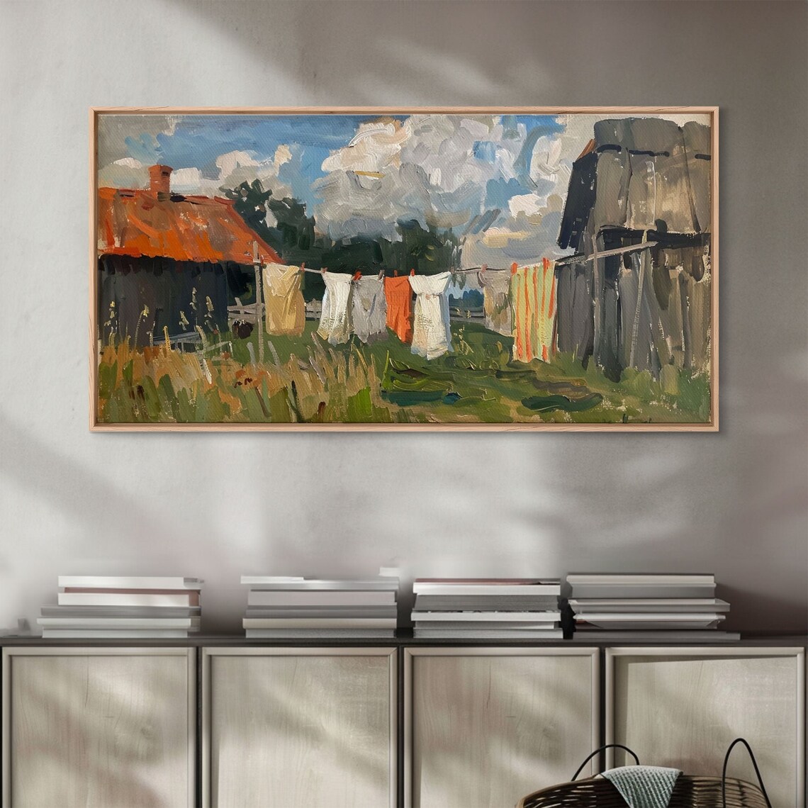 Rustic Farmhouse Clothesline Laundry Day Country Painting Art Poster - Image 3